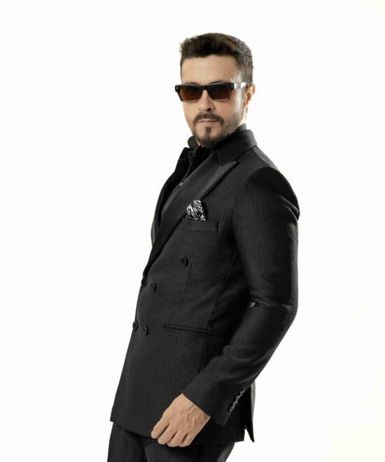 Black Textured Double Breasted Suit 2