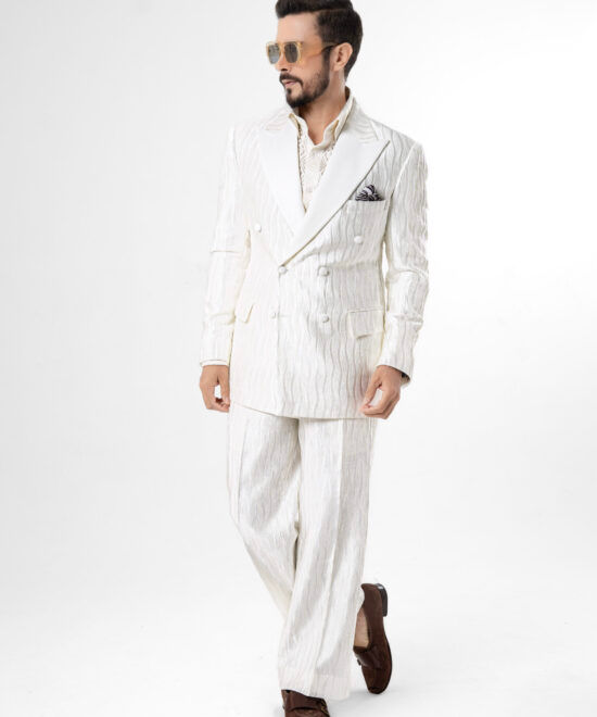 Pearl White Textured Tuxedo Suit 1