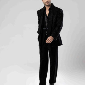 Black Hand-Cut Dana Work Tuxedo Suit 1
