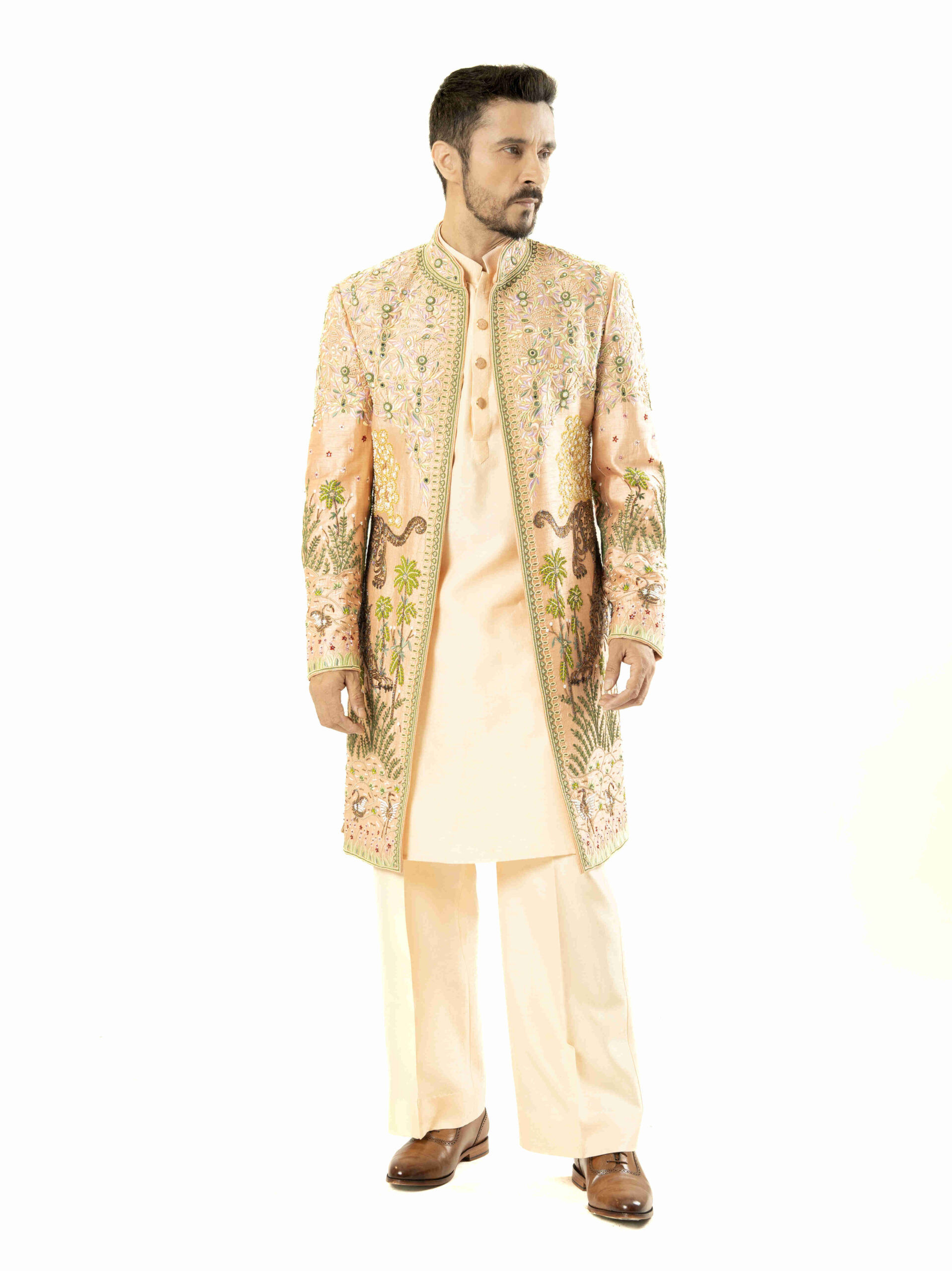 Peach Silk Contemporary Indo-Western Set