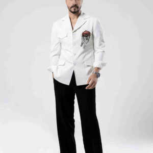Ice White & Black Viscose-Wool Tuxedo Suit 1