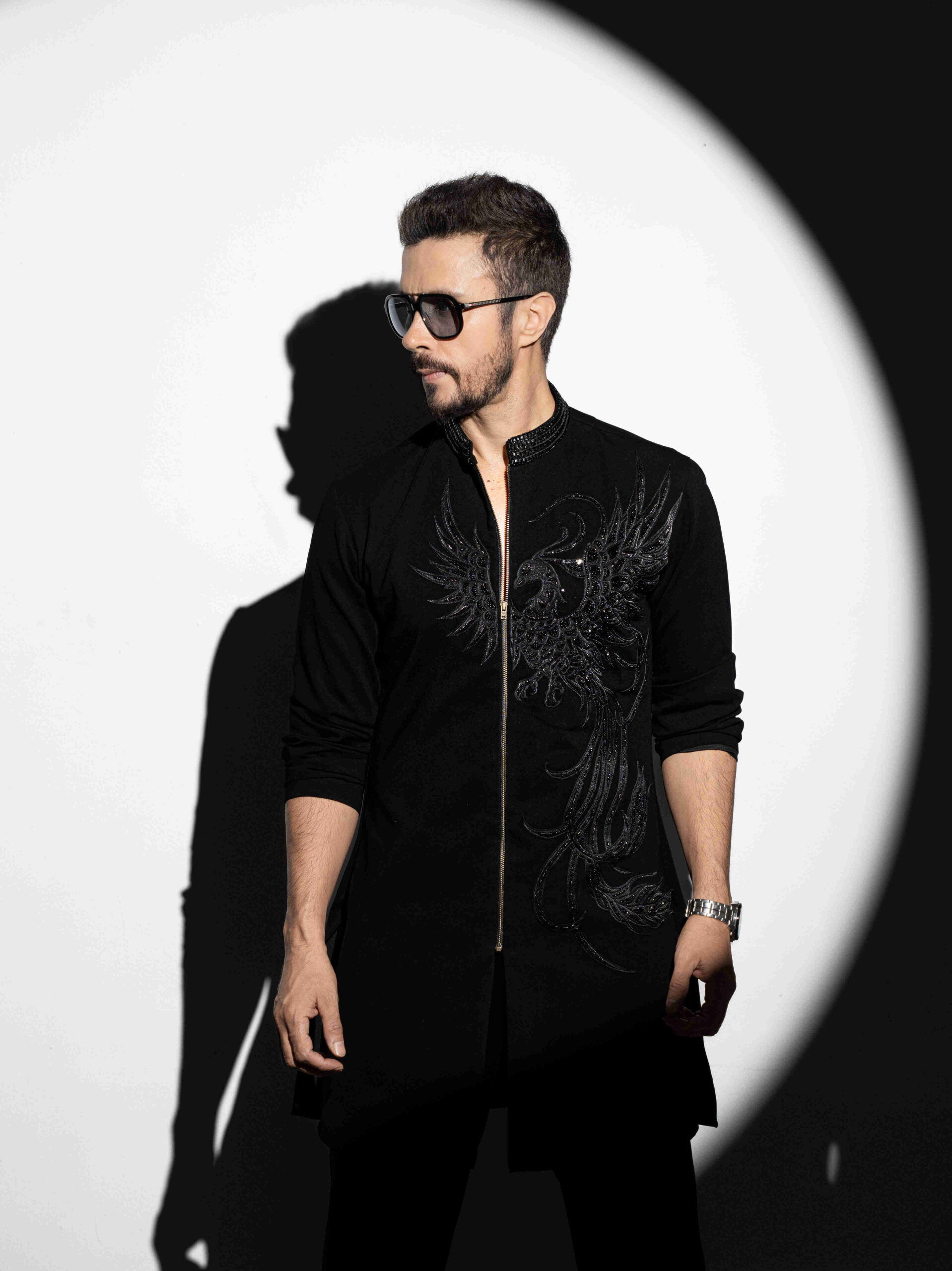 Black Viscose Stretch Kurta & Parallel Trousers