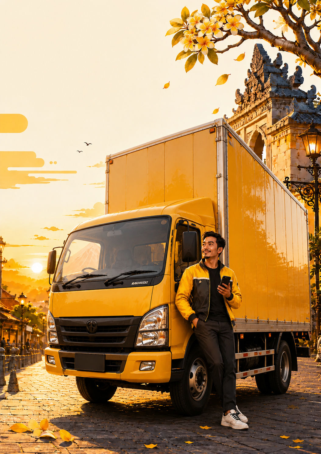Driver truk CityDrivers saat matahari terbenam di Yogyakarta