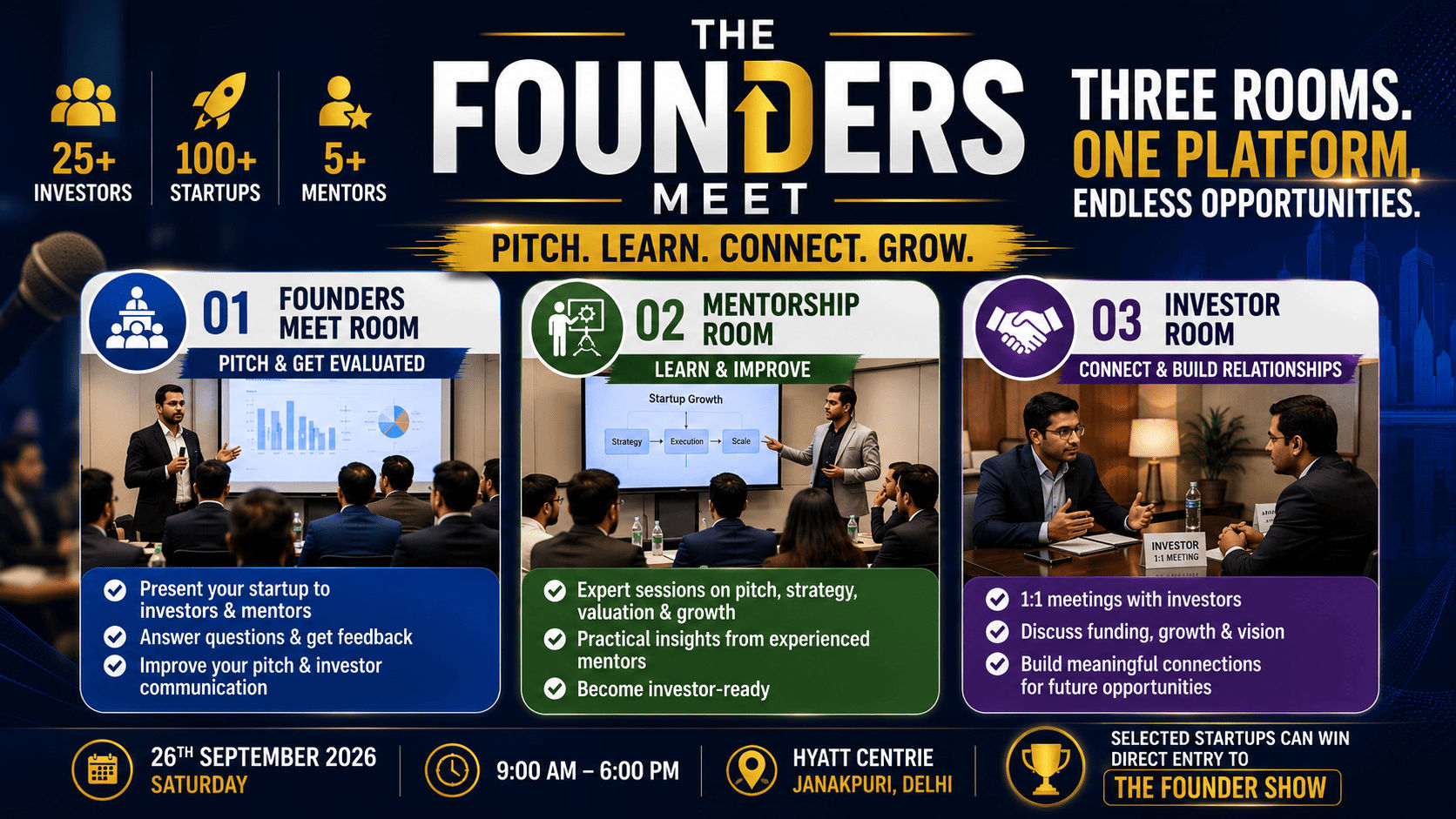The Founders Meet Three-Room Experience: Pitch, Learn & Connect 