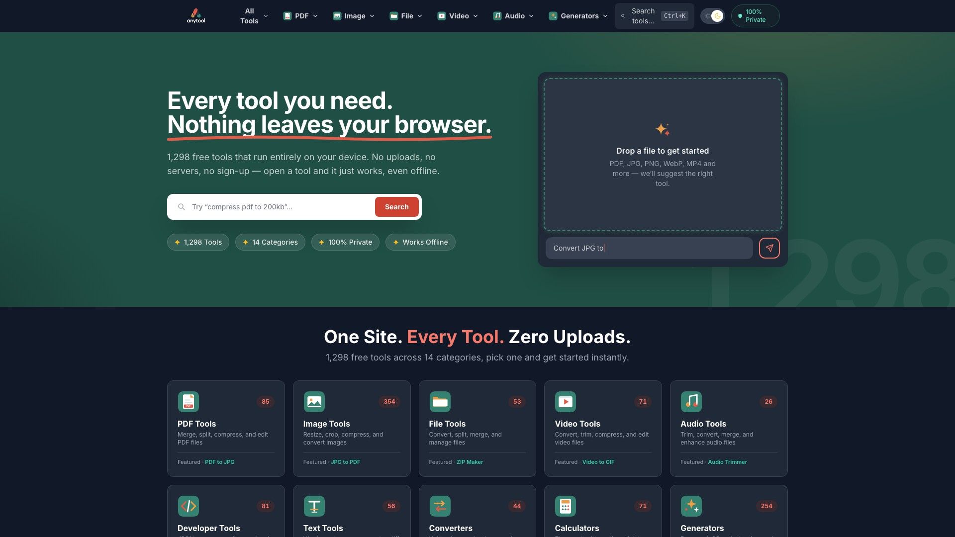 The AnyTool homepage at www.anytool.tech, September 2026