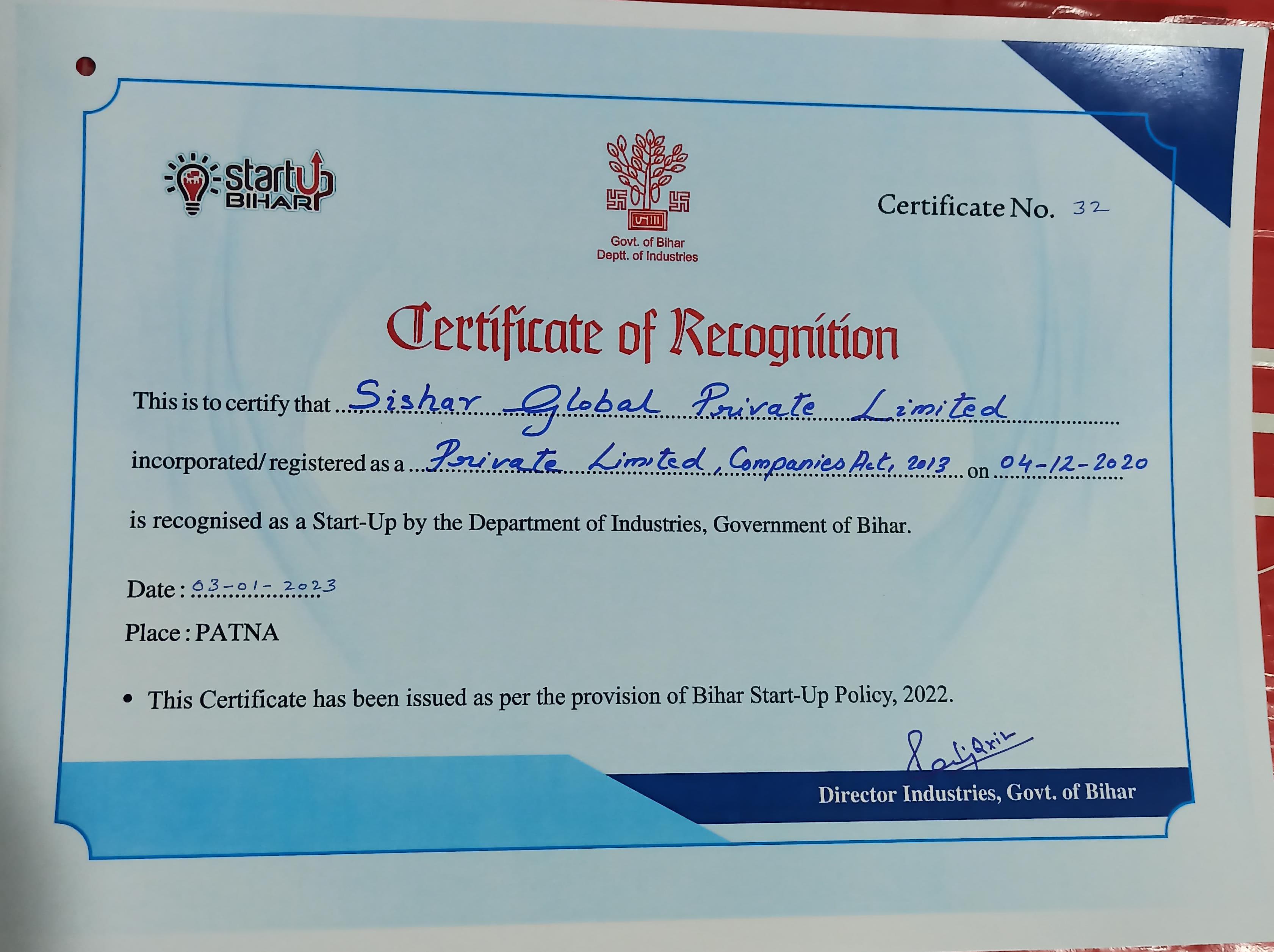 Startup Bihar Fund Trust, Department of Industries
