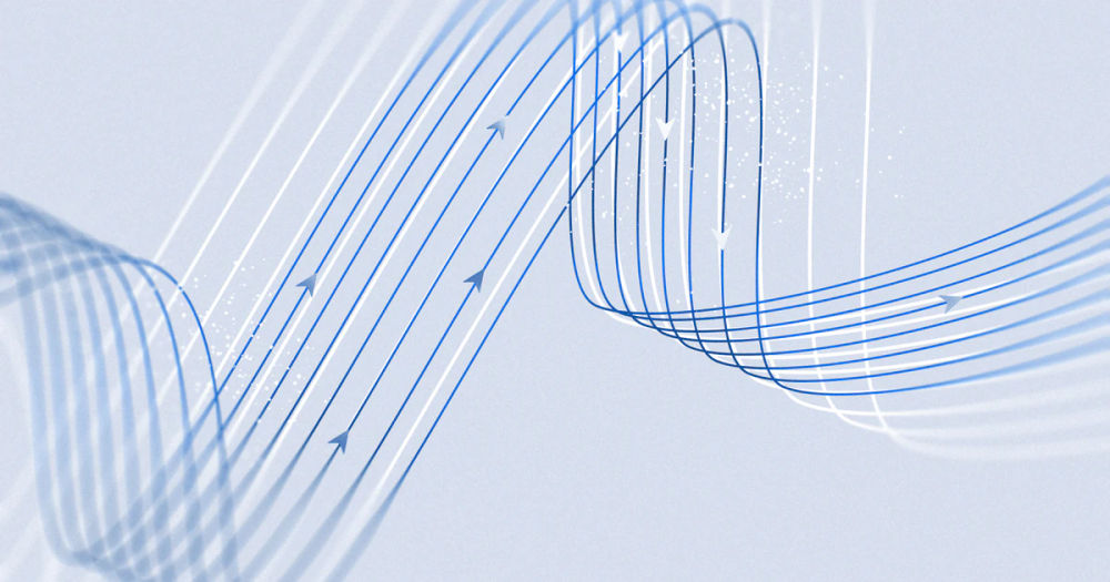 Abstract blue and white flowing lines with arrowheads on a pale field from the Muse Spark 1.3 announcement
