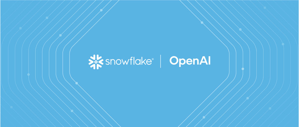 White Snowflake and OpenAI wordmarks on a light blue field with concentric lines, from Snowflake's Cortex announcement