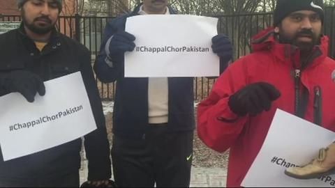 'Chappal Chor Pakistan' protests in Washington