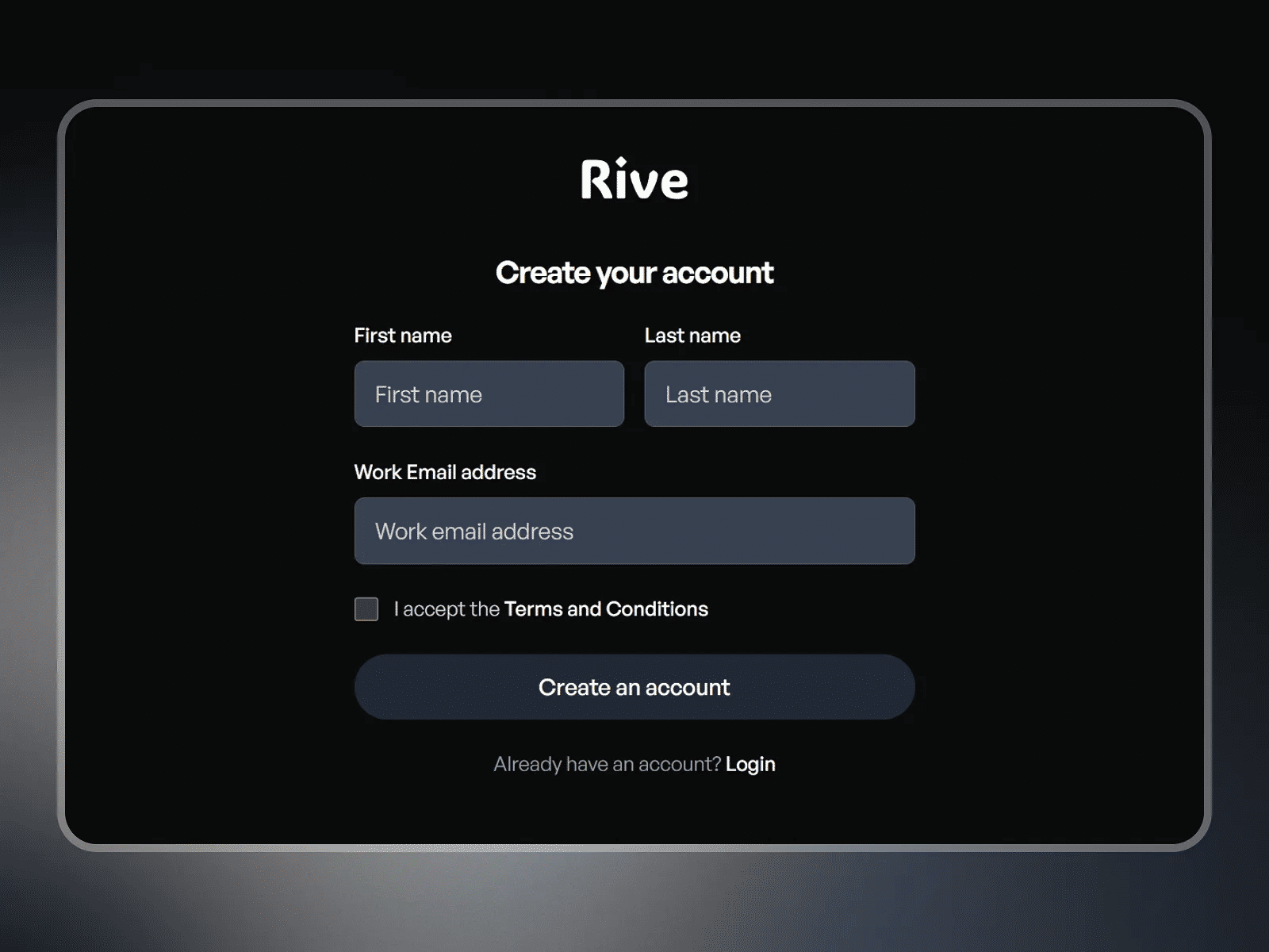 Rive SignUp Dark