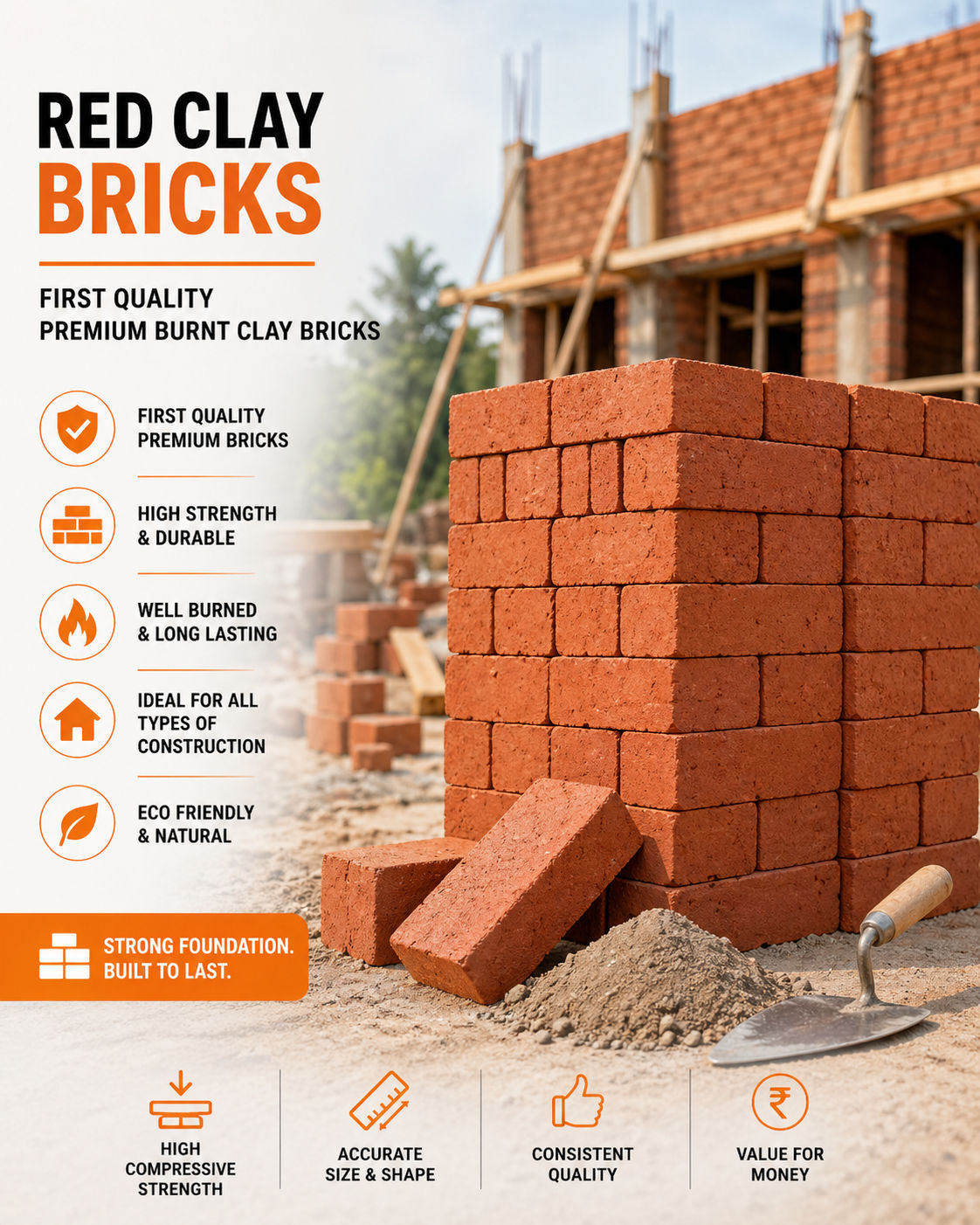 Red Clay Bricks – First Quality Premium Burnt Clay Bricks - Pack of 100 view 2