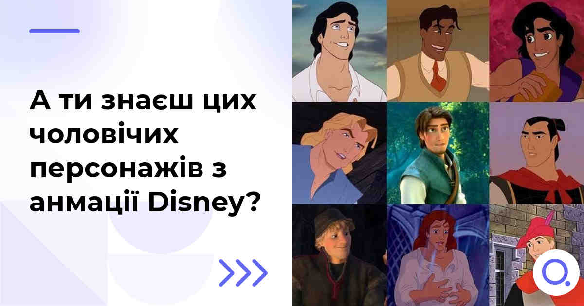 А ти знаєш цих чоловічих персонажів з анмації Disney?