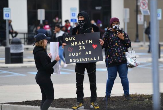 Amazon Workers Protest at the companies Staten Island, NY facility. Angela Weiss / Getty Images