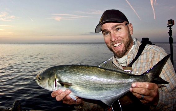 We got to do some fishing. Mike with a bluefish.