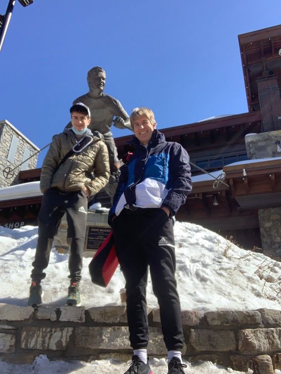 Standing along side the man and myth behind the mountain. We were lucky to stumble upon the video history last trip. Amazing story.