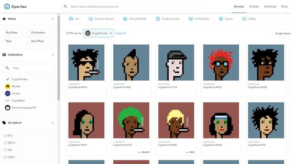 Photo: Screenshot of OpenSea when searching for popular NFT collection CryptoPunks