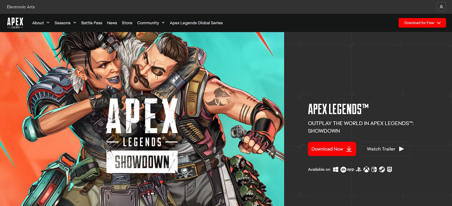 Apex Legends’ homepage