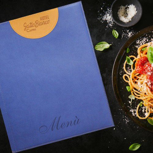 Menu Carta dei Vini in Ecopelle Viti e Fettuccia con Inserti in Krystall Formato A4