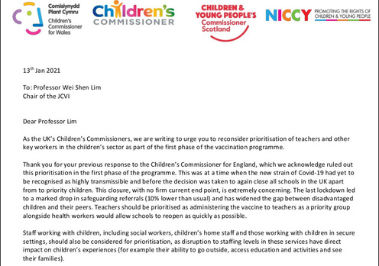 Joint Children's Commissioner letter on vaccinations - First Page