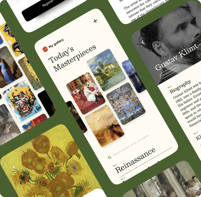 mobile interface showing van gogh painting of sunflowers