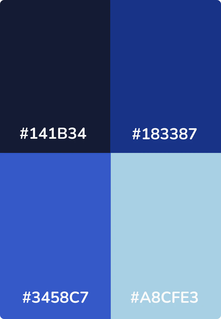 different blue shades and their HEX code