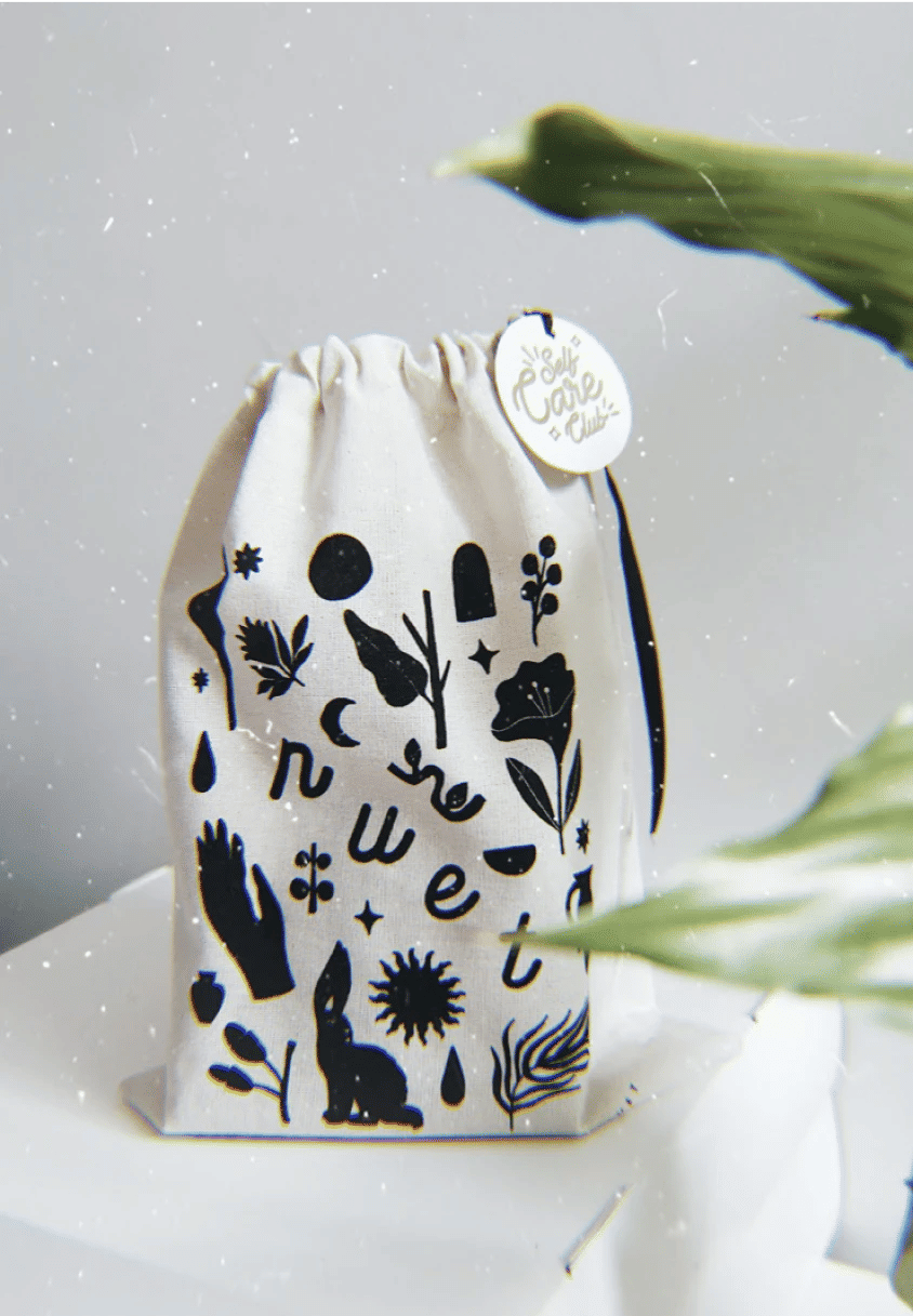 illustrated cotton bag for nuet natural skincare brand