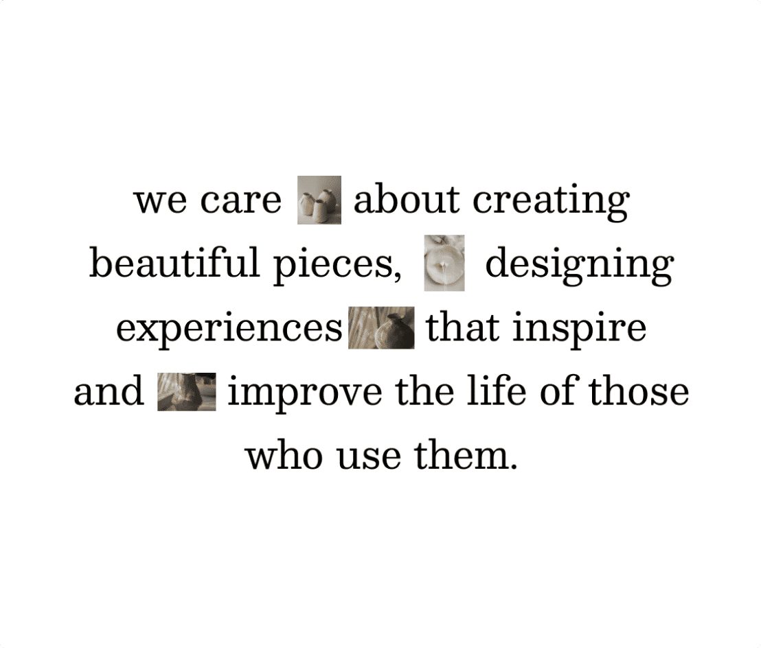 typographic text over white background with inline photos of pottery products