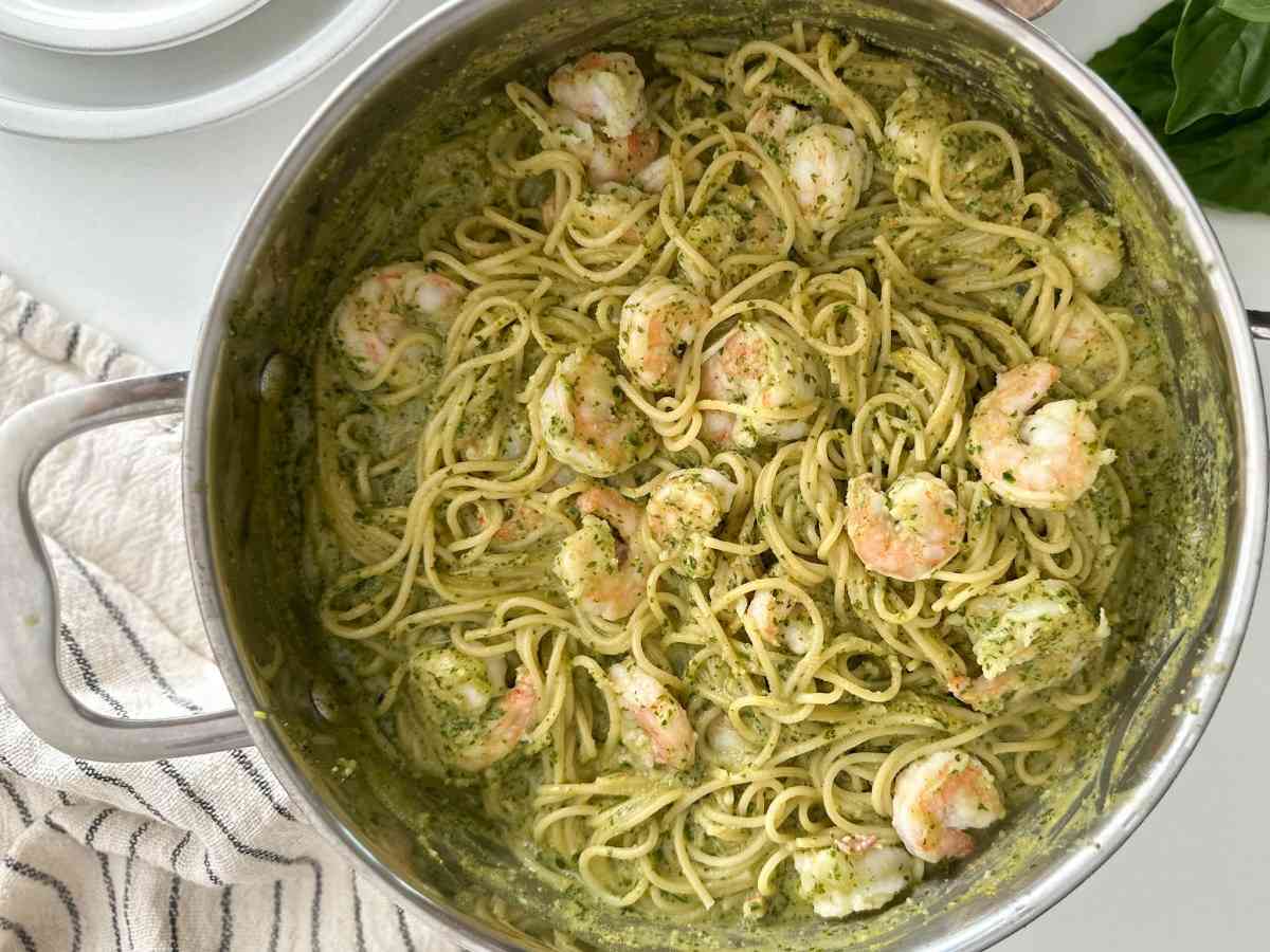Garlicky Pesto & Shrimp Pasta - Nicole's Tasting Spoon