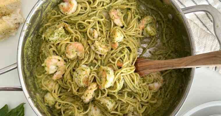 Garlicky Pesto & Shrimp Pasta