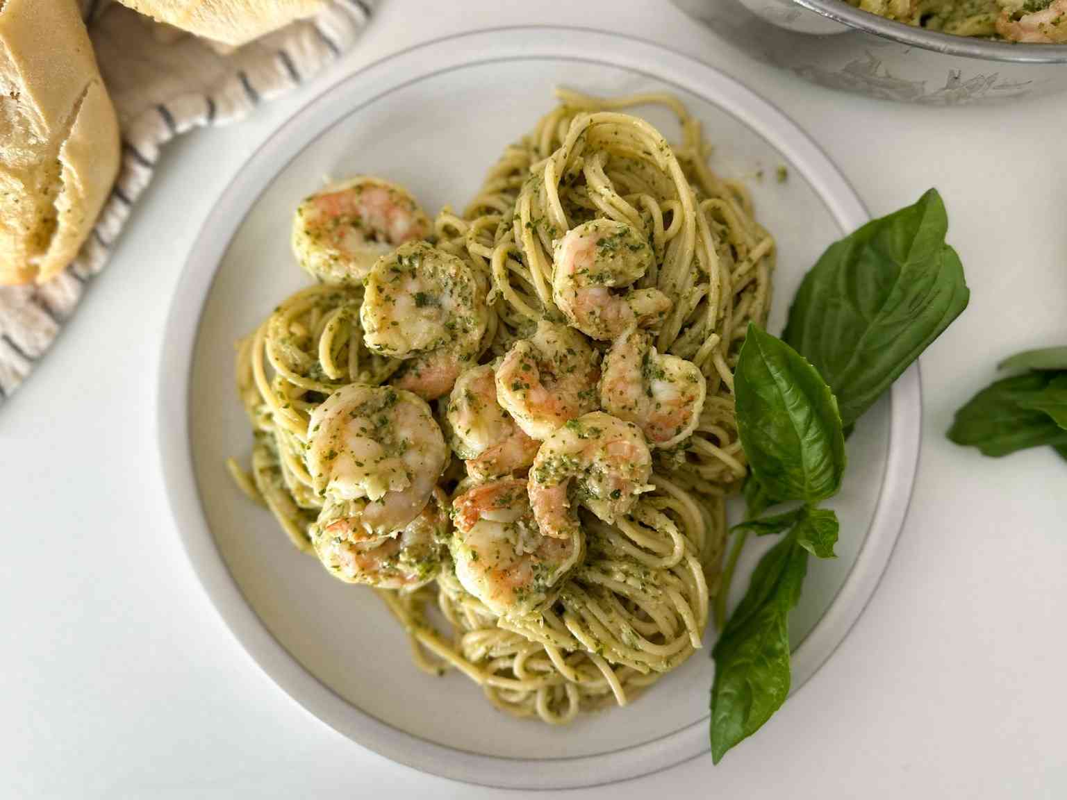 Garlicky Pesto & Shrimp Pasta - Nicole's Tasting Spoon