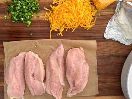 jalapeño popper chicken -prep, cut into thin breasts