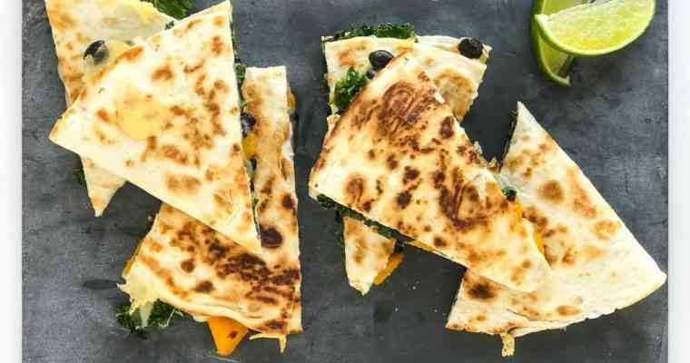 Quick Butternut Squash, Kale & Black Bean Quesadilla