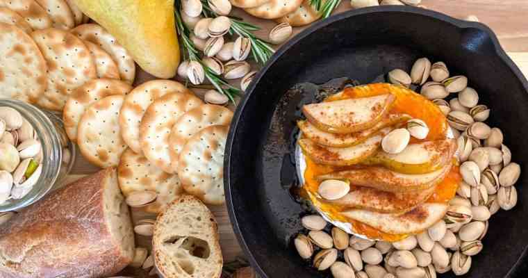 Pear and Pistachio Baked Brie (aka Christmas Brie)