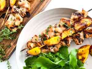 Grilled Honey-Thyme Chicken and Peach Kabobs