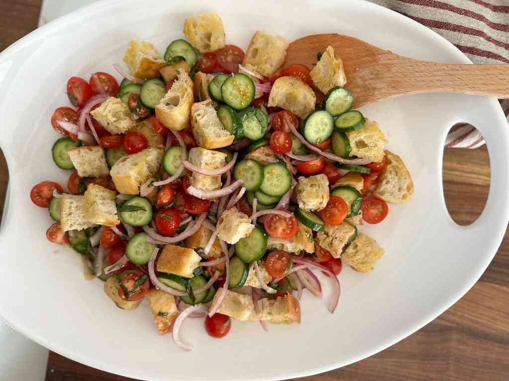 Panzanella Salad with a Reversed Sear Flat Iron Steak 