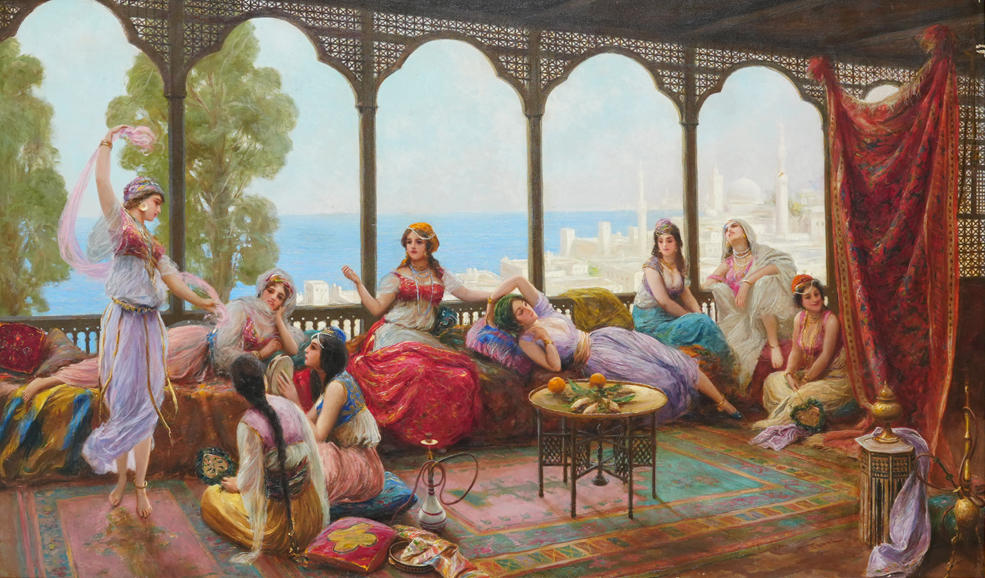 Women Resting on the Terrace (undated), Fabio Fabbi, Oil on canvas, 90 x 150 cm, Bassam Freiha Collection

