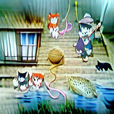 Let’s go and catch a magical cat.

In the back of the house.

The one with a big mouth full of a rat,

Come, and go and grab the nets! anime