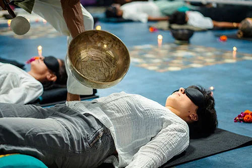 Sound healing session at Nirvana Yoga School India