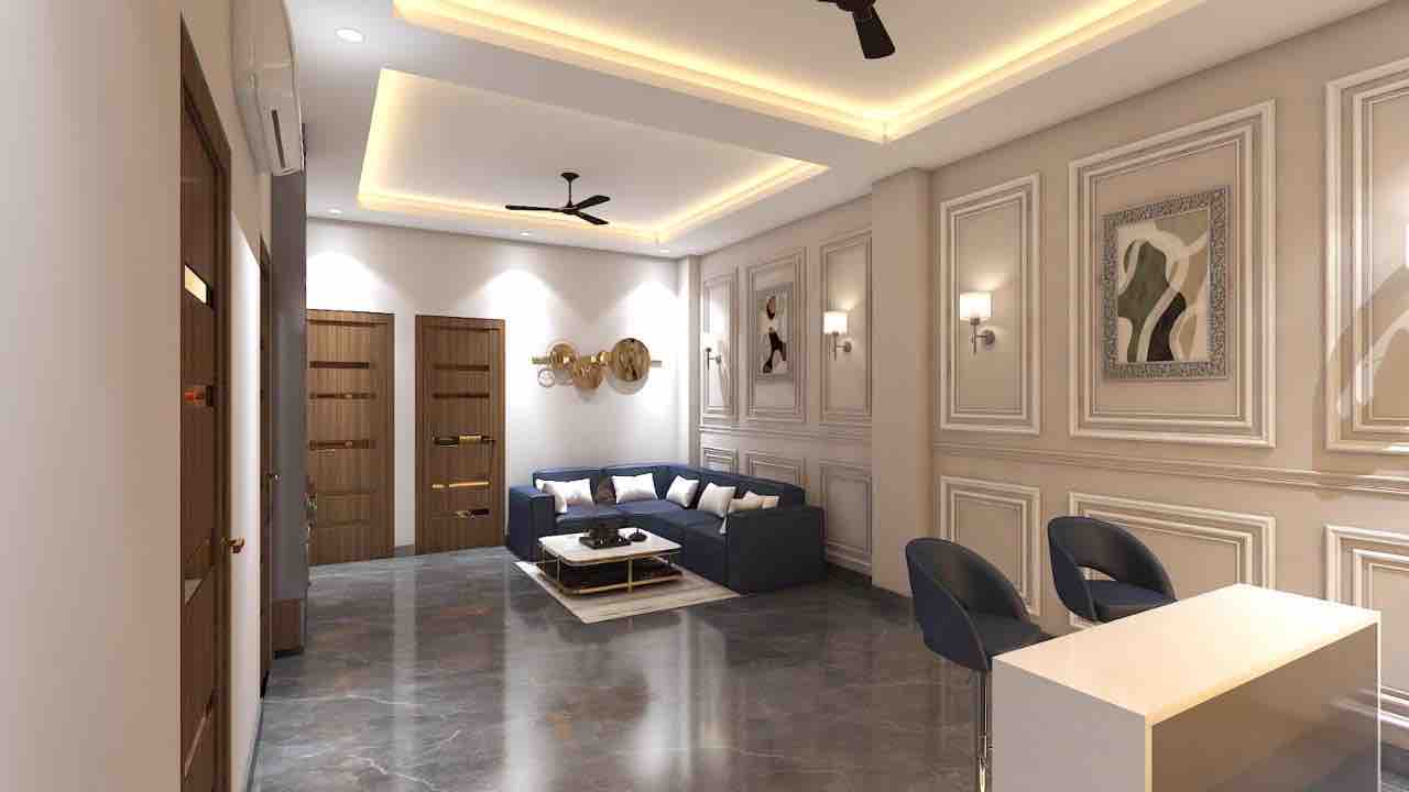 Living Room & Home Office in 3 Bhk home office interior