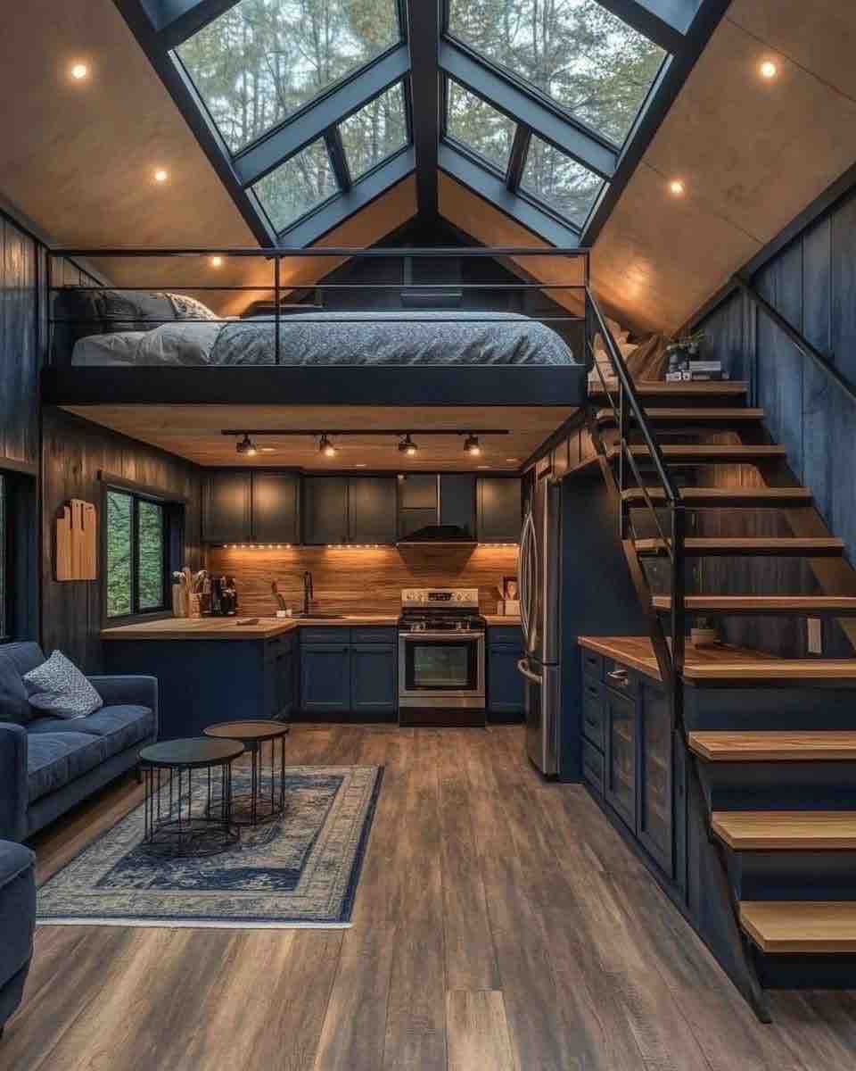 Living Room & Staircase in prefab home