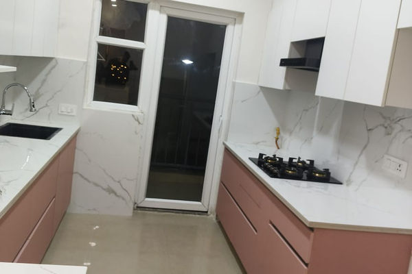 Parallel Modular Kitchen Design in Brown and White Cabinets