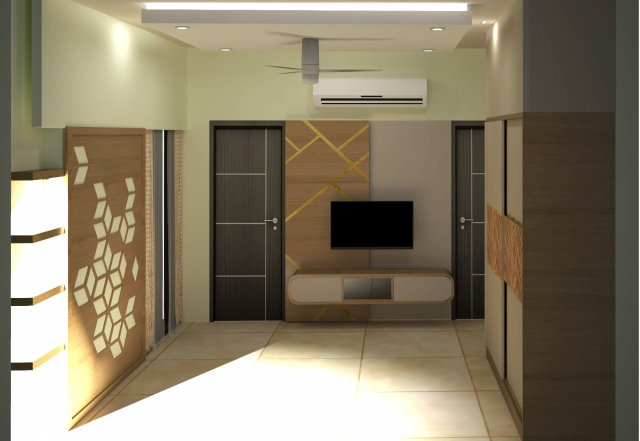 Bedroom, Wall Cladding & TV Unit in 3d images