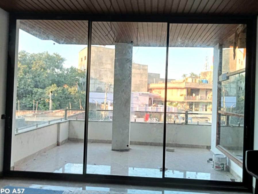 Modern Black-Framed Aluminium Glass Window on Balcony