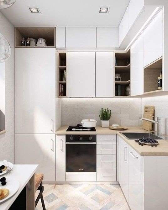 Comforting White L-Shaped Modular Kitchen Design