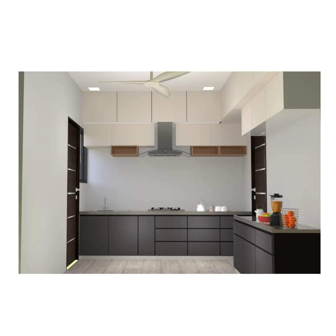Comforting Gray and White L-Shaped Modular Kitchen Design