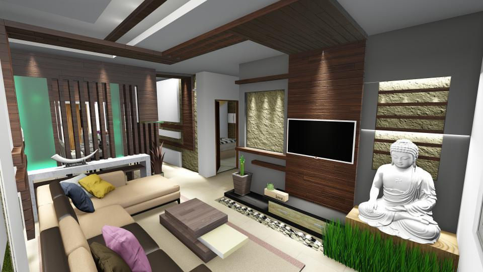 Living Room & 3D House Design in Residential