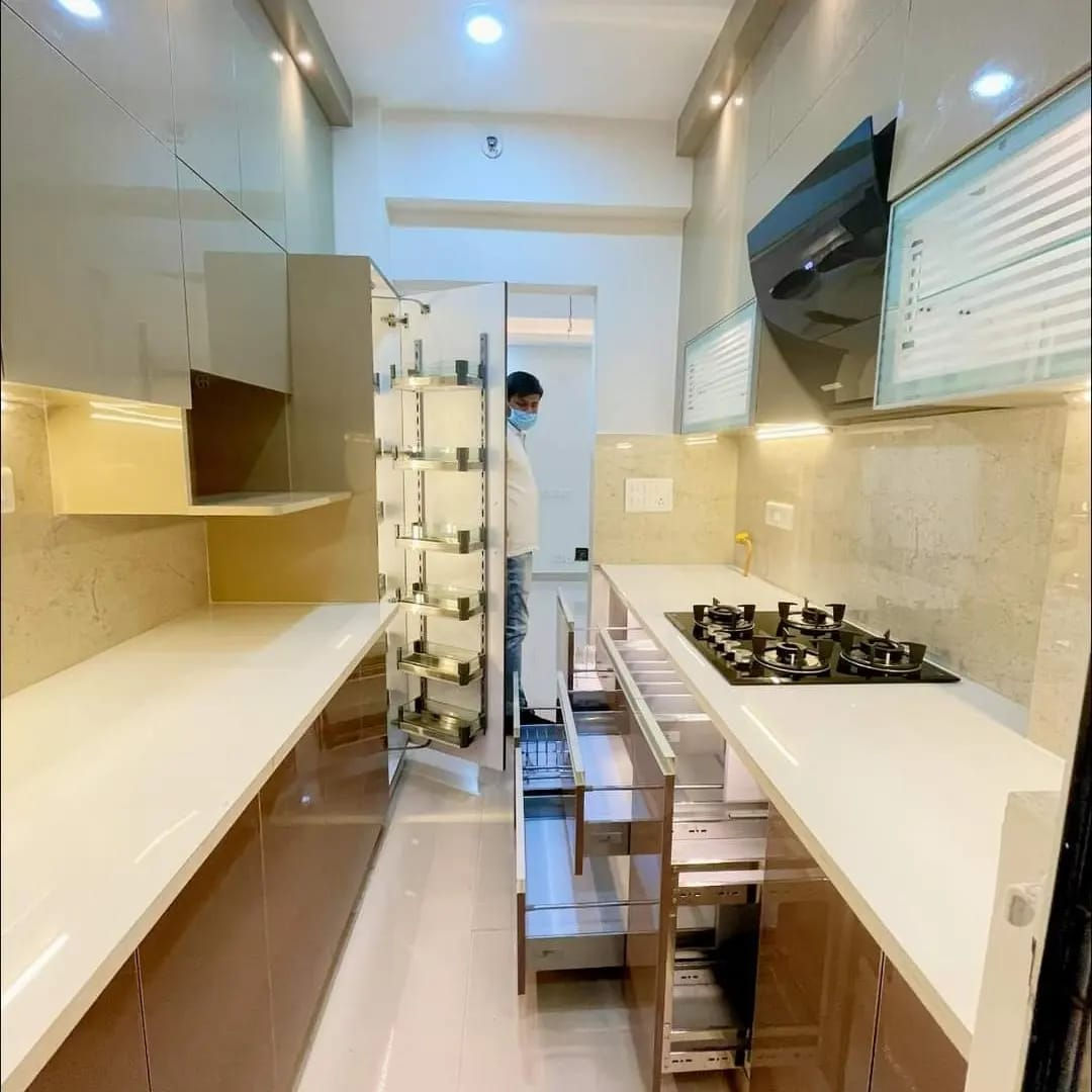 Modern Parallel Kitchen Design with Stylish Cabinets