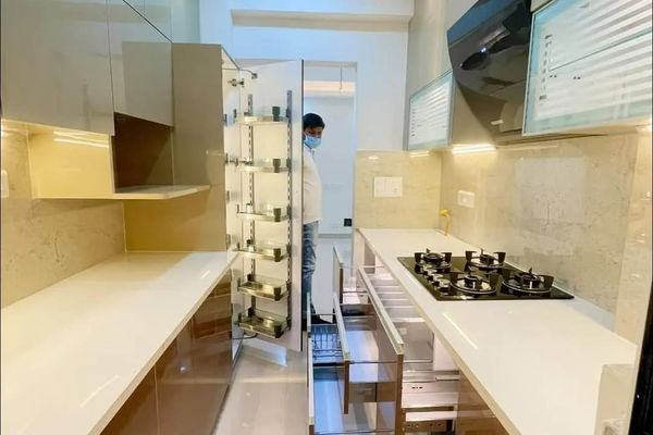 Modern Parallel Kitchen Design with Stylish Cabinets