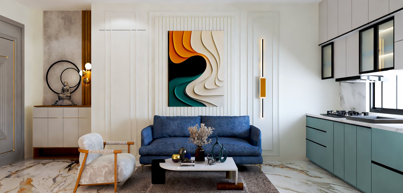Living Room & Open Kitchen in Kolkata