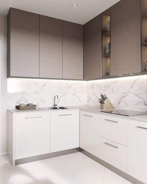 Innovative L-shaped Kitchen Design With Brown Cabinets